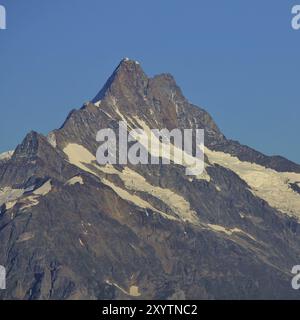 Schreckhorn seen from Mount Niederhorn. Majestic mountain in the Bernese Oberland, Switzerland, Europe Stock Photo