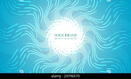A vibrant abstract illustration with swirling, wavy turquoise lines radiating from a bright white center on a gradient blue background. Stock Vector