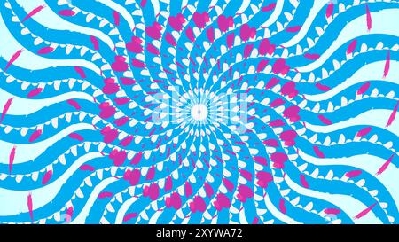 A vibrant abstract illustration featuring swirling blue ribbons with pink and white accents, forming a hypnotic spiral pattern. The design creates a d Stock Vector