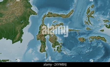 Celebes Island in the Java Sea on a colored elevation map Stock Photo