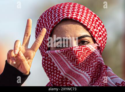 Gaza City, Gaza Strip, Palestine. 8 December 2022: Supporters of the Popular Front for the Liberation of Palestine join celebrations in Gaza City to mark the 55th anniversary of the founding of the PFLP movement Stock Photo