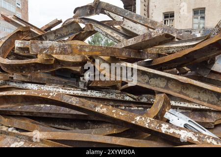 Large rusty steel beams for recycling Stock Photo