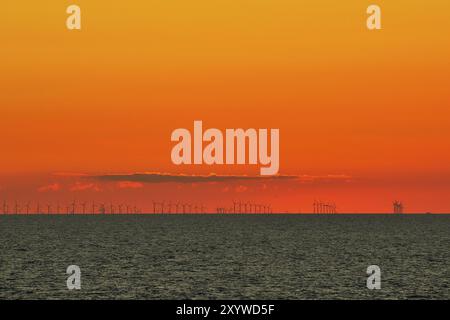 Offshore wind farm in the Baltic Sea, between Denmark and Germany Stock Photo