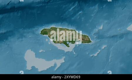 Jamaica Island in the Caribbean Sea on a colored elevation map Stock Photo