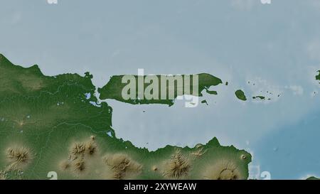 Madura Island in the Java Sea on a colored elevation map Stock Photo