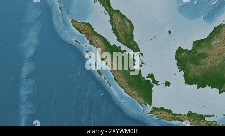 Sumatra Island in the Java Sea on a colored elevation map Stock Photo