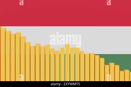 Hungaria, bar graph down, recession. Hungaria, sinking bar chart with Hungarian flag. Weak economy, recession. Negative development of GDP, jobs, productivity, real estate prices, retail sales or falling industrial production. business096s hungary bar graph down Stock Photo