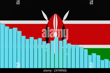 Kenya, bar graph down, recession. Kenya, sinking bar chart with Kenyan flag. Weak economy, recession. Negative development of GDP, jobs, productivity, real estate prices, retail sales or falling industrial production. business096s kenya bar graph down Stock Photo