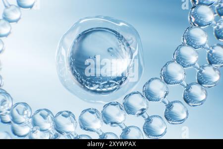 Blue abstract glass sphere, cells and molecules, 3d rendering. 3d illustration. Stock Photo