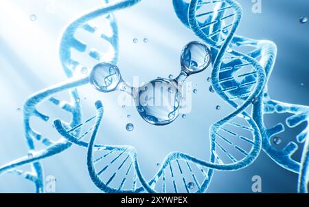 DNA and molecules, skin care and molecular structure, 3d rendering. 3d illustration. Stock Photo