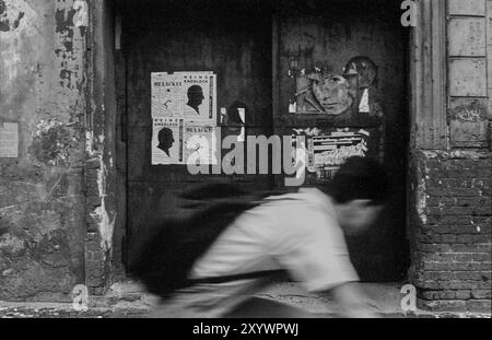 Germany, Berlin, 26 June 1991, house entrance, door, Tor tor, posters, Europe Stock Photo