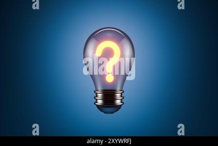 Question mark and lamp bulb, brainstorm and ideas, 3d rendering. 3d illustration. Stock Photo