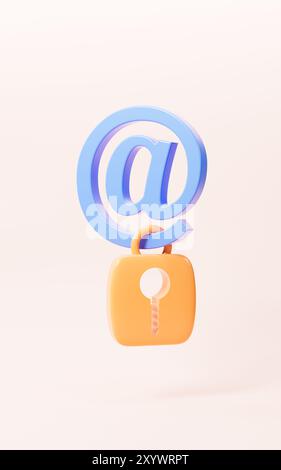 Cartoon mail with shield, mail encryption, 3d rendering. 3d illustration. Stock Photo