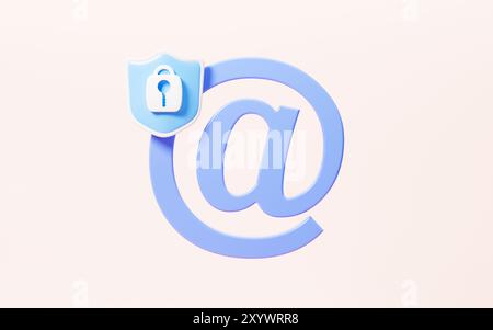 Cartoon mail with shield, mail encryption, 3d rendering. 3d illustration. Stock Photo