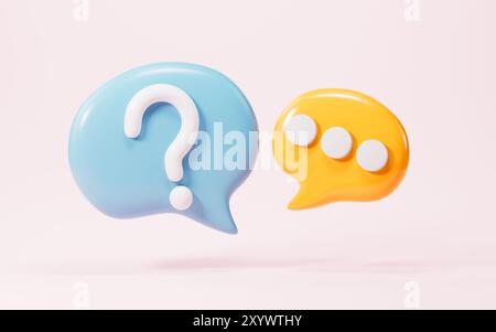 Cartoon question mark, faq problem solution symbol, chat symbol , 3d rendering. 3d illustration. Stock Photo
