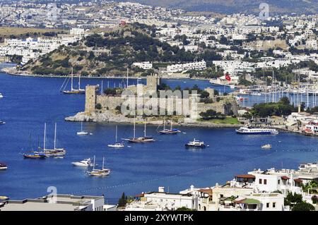 View of Bodrum harbor during hot summer day. Turkish Riviera Stock Photo