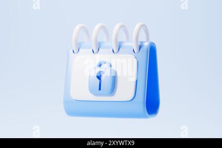 Cartoon calendar and padlock, schedule encryption, 3d rendering. 3d illustration. Stock Photo