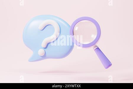 Cartoon question mark, faq problem solution symbol, chat symbol , 3d rendering. 3d illustration. Stock Photo
