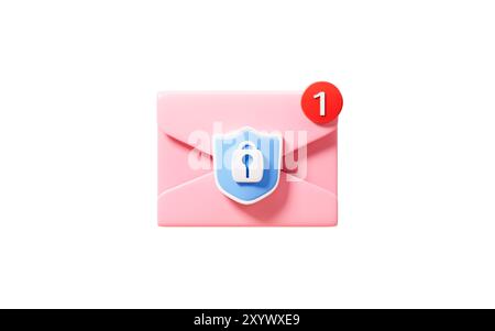 Cartoon mail with shield, mail encryption, 3d rendering. 3d illustration. Stock Photo