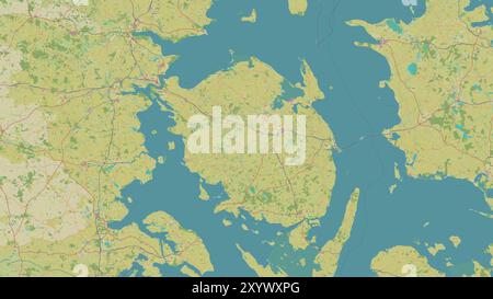 Funen Island in the Kattegat on a topographic, OSM Humanitarian style map Stock Photo