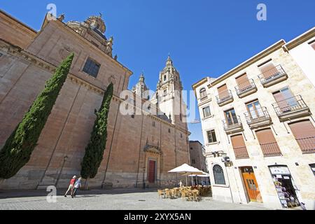 Cathedral and residential building in Calle Francisco de Vitoria, Salamanca, province of Salamanca, Castile and Leon, Spain, Europe Stock Photo