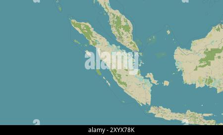 Sumatra Island in the Java Sea on a topographic, OSM Humanitarian style map Stock Photo
