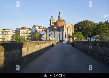 Amarante view with Ponte Sao Goncalo bridge, in Portugal Stock Photo