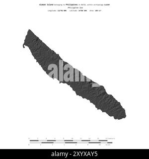 Alabat Island in the Philippine Sea, belonging to Philippines, isolated on a bilevel elevation map, with distance scale Stock Photo