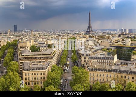 Paris city skyline view from Arc de Triomphe with Eiffel Tower, Paris, France, Europe Stock Photo