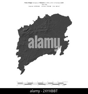 Pulau Banggi in the Sulu Sea, belonging to Malaysia, isolated on a bilevel elevation map, with distance scale Stock Photo