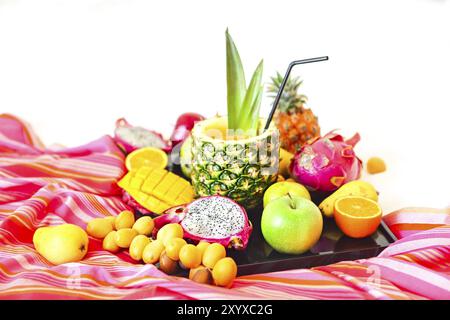 Exotic fruits on the tray. Close up Stock Photo