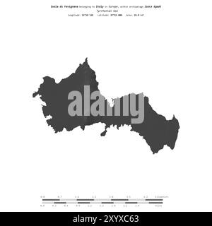 Isola di Favignana in the Tyrrhenian Sea, belonging to Italy, isolated on a bilevel elevation map, with distance scale Stock Photo