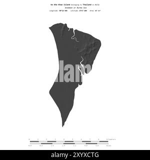 Ko Kho Khao Island in the Andaman or Burma Sea, belonging to Thailand, isolated on a bilevel elevation map, with distance scale Stock Photo