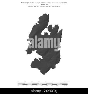 Kyra Panagia Island in the Aegean Sea, belonging to Greece, isolated on a bilevel elevation map, with distance scale Stock Photo