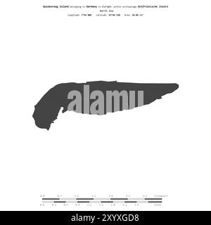 Spiekeroog Island in the North Sea, belonging to Germany, isolated on a bilevel elevation map, with distance scale Stock Photo