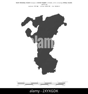 South Ronaldsay Island in the North Sea, belonging to United Kingdom, isolated on a bilevel elevation map, with distance scale Stock Photo