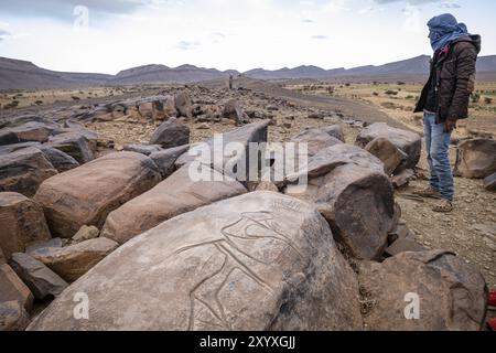 Petroglyph, Ait Ouazik rock deposit, late Neolithic, Morocco, Africa Stock Photo