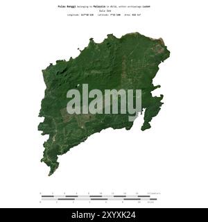 Pulau Banggi in the Sulu Sea, belonging to Malaysia, isolated on a satellite image taken in June 20, 2018, with distance scale Stock Photo