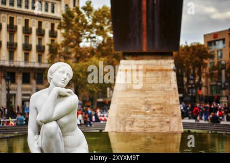 Placa de Catalunya Statue in Barcelona, Spain, Europe Stock Photo