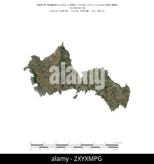 Isola di Favignana in the Tyrrhenian Sea, belonging to Italy, isolated on a satellite image taken in October 22, 2022, with distance scale Stock Photo