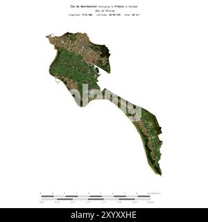 Ile de Noirmoutier in the Bay of Biscay, belonging to France, isolated on a satellite image taken in January 6, 2024, with distance scale Stock Photo