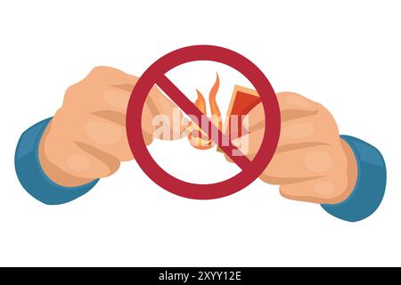 Prohibition sign No open flame; Fire, open ignition source and smoking prohibited. Lit match. Safety first. Industrial safety and occupational health Stock Vector