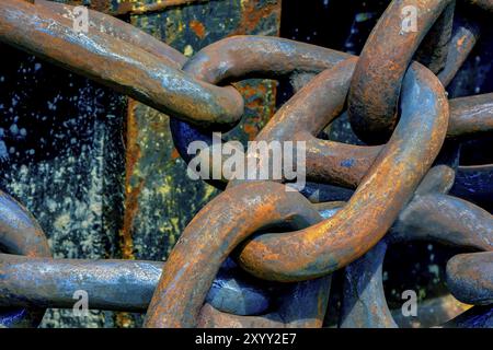 Large iron chain links on Istanbul harbor pier, Turkey, Asia Stock Photo