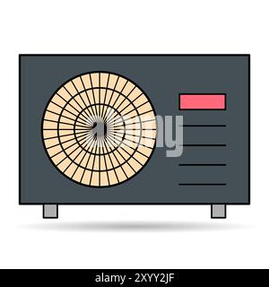 Heat pump air source shadow icon, cooling electric system machine, cool web vector illustration . Stock Vector