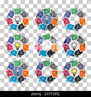 Set of Information round diagram 8 steps, infographic graphic pie ...