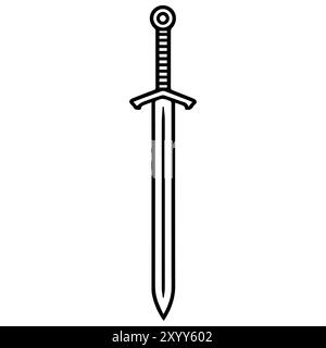 Sword icon or modern line symbol. Vector line art and icon design with bold outline. Black and white Pixel Perfect minimalistic symbol isolated white Stock Vector