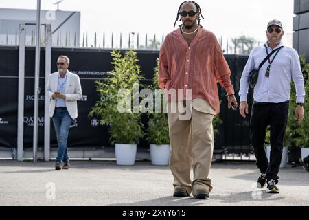 NÂ°44 Lewis Hamilton GBR Mercedes AMG PETRONAS Formula One Team during Formula 1 - Pirelli Gran Premio d'Italia 2024 - Drivers and Paddock, Formula 1 Championship in Monza, Italy, August 29 2024 Stock Photo