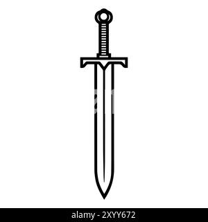 Sword icon or modern line symbol. Vector line art and icon design with bold outline. Black and white Pixel Perfect minimalistic symbol isolated white Stock Vector