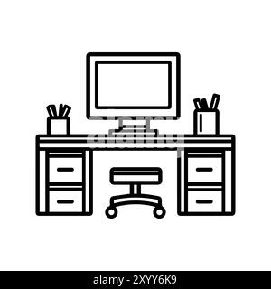 desk icon or modern line symbol. Vector line art and icon design with bold outline. Black and white Pixel Perfect minimalistic symbol isolated white b Stock Vector