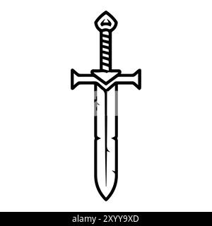Sword icon or modern line symbol. Vector line art and icon design with bold outline. Black and white Pixel Perfect minimalistic symbol isolated white Stock Vector